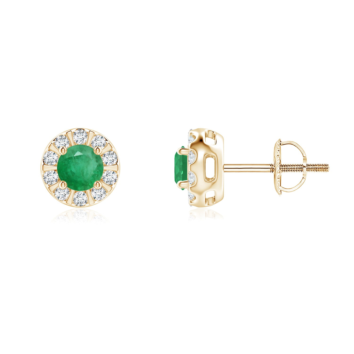 tw May Birthstone Emerald and 1/4 ct Diamond Drop Earrings in 10K Yellow Gold