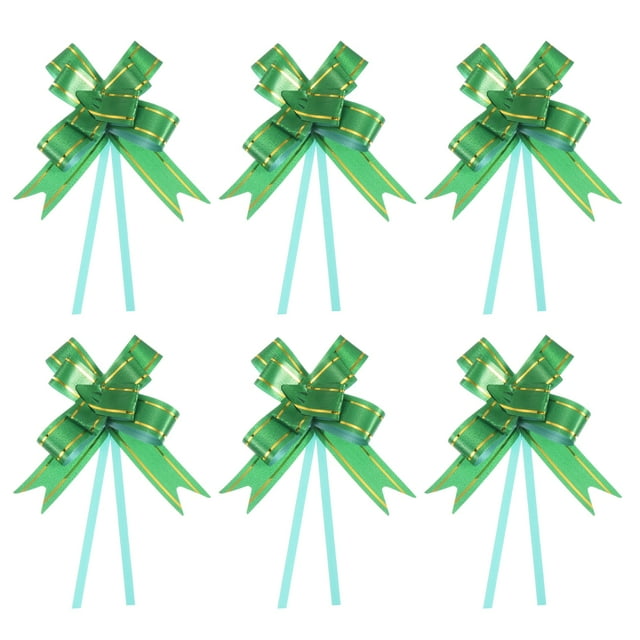 Unique Bargains 13 Inch Pull Bows Ribbon Gift Wrapping String Gold Thread Style Decorative Bow Tie Green 100 Pack
