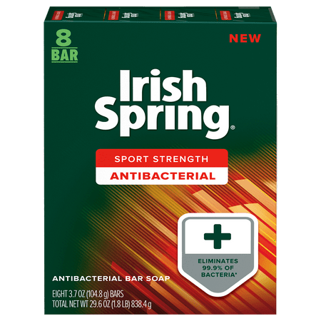 Irish Spring Sport Strength Antibacterial Bar Soap for Men, 3.7 oz, 8 Pack