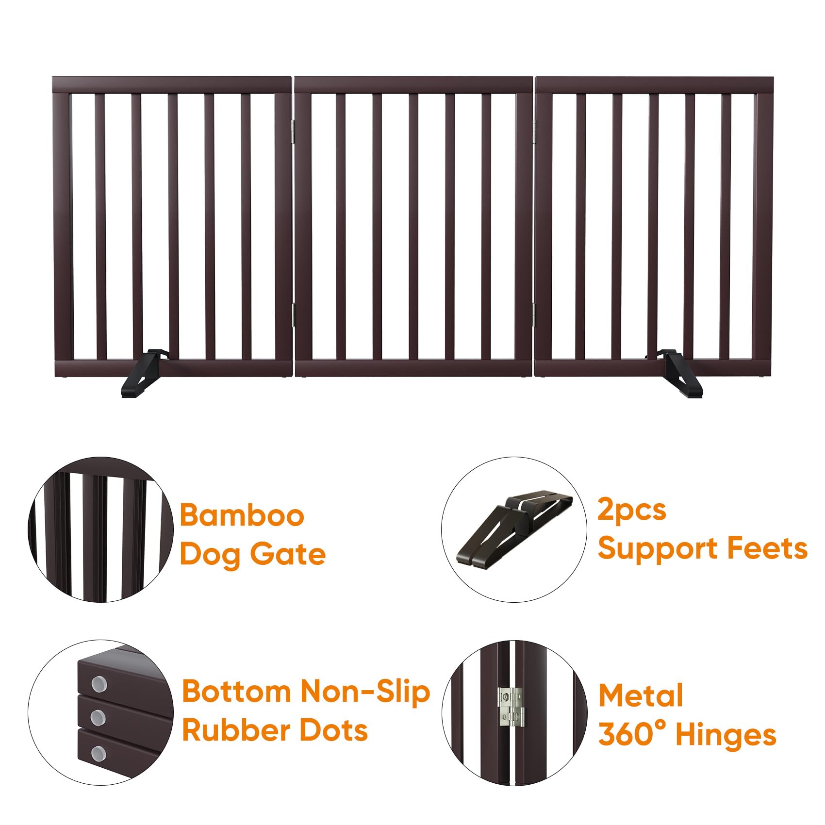 Smart FENDEE Dog Gate Bamboo Foldable Pet Gate for Doorway,24"H,Brown