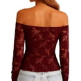 thumbnail image 6 of Nmnitkp Women's Sheer Lace Tops - Long Sleeve Fitted Crew Neck Blouses, See-Through Floral Lace Layered Camisole for Date Night, Clubwear & Everyday Wear Red,XL, 6 of 7