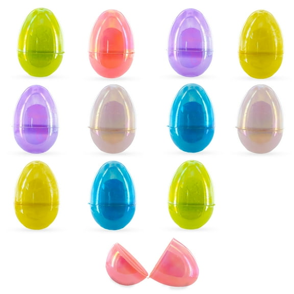 Set of 12 Iridescent Plastic Easter Eggs – Translucent Fillable Eggs for Easter Hunts 3.05 Inches