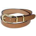 thumbnail image 4 of Camel Brown 1 Inch Narrow Dress Belt Buffalo Leather Gold Buckle Set, 4 of 4