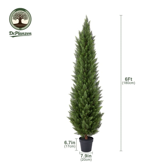 DR.Planzen 6ft Artificial Cedar Tree with Real Wood Trunk, Faux Silk Plant UV Resistant for Indoor Outdoor, Lifelike Fake Potted Tree for Home Office Decor