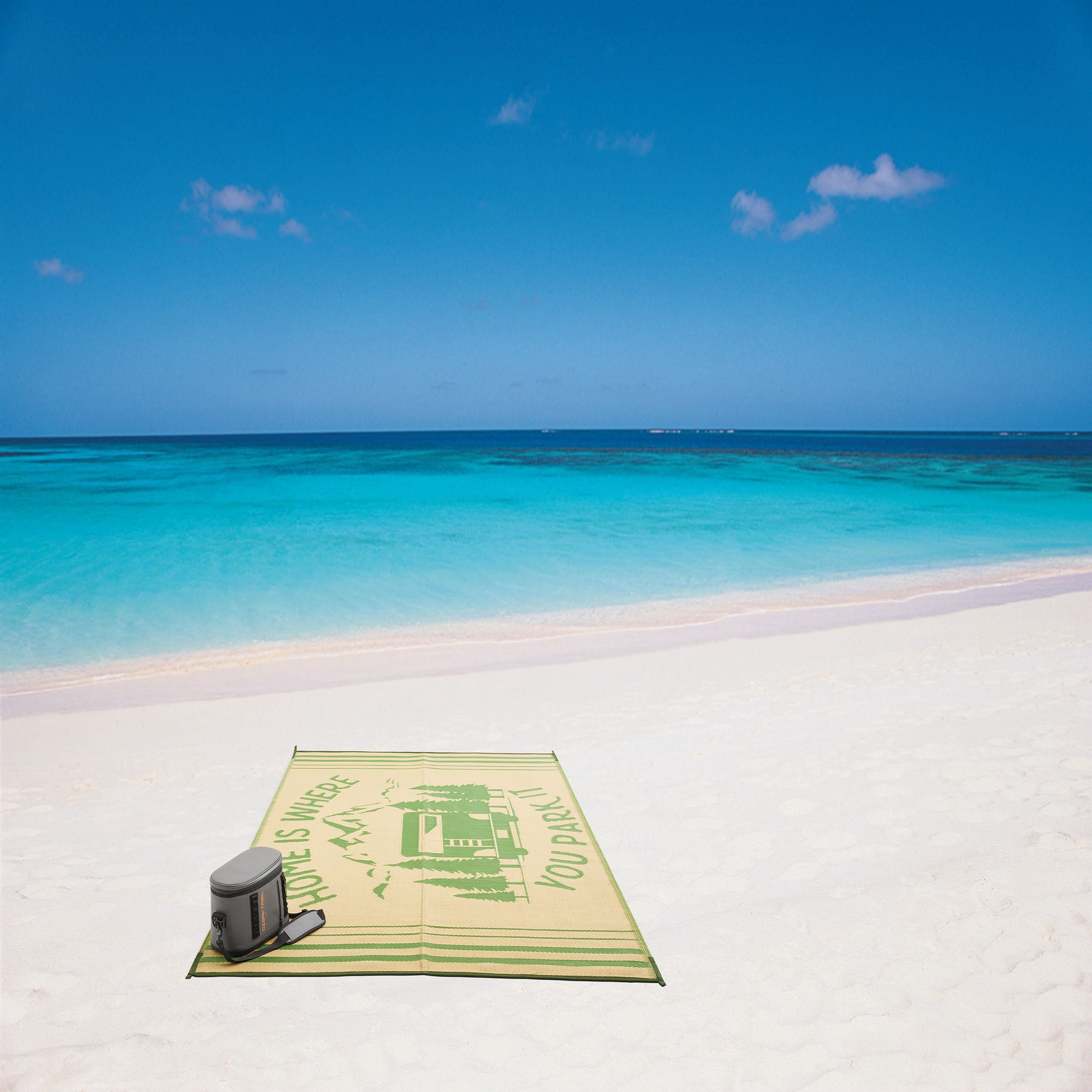 Auto Drive Ad Home Is Where 6'x9' Patio Mat, Good for RV and Garden Patios, Polypropylene, Beige