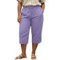 thumbnail image 5 of Ruimatai Women Capri Cropped Pants High Waist Drawstring Elastic Waistband Lace Cutout Pockets Loose Fit Casual Summer Trousers, 5 of 5