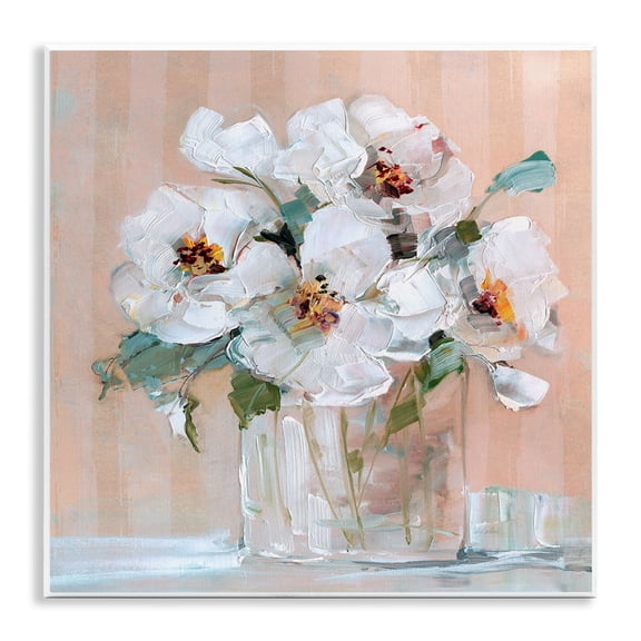 Stupell Industries Traditional White Florals on Pink Wall Plaque Art, 12 x 12, by Sally Swatland