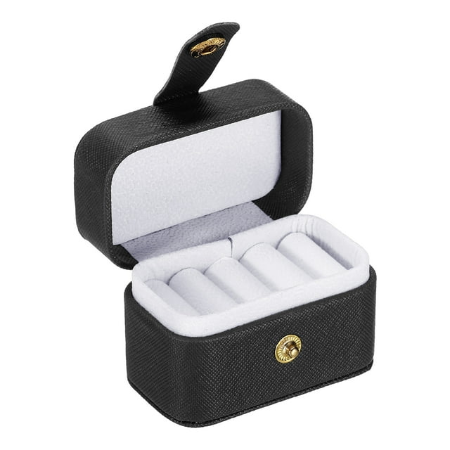 Unique Bargains Velvet Ring Box, 4 Slots Travel Ring Box Jewelry Holder Portable Mini Jewelry Case for Rings, Black