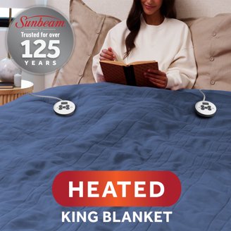 Sunbeam Electric Heated Blanket King Size - Microplush Reverse Sherpa, 12 Heat Settings, 12-Hour Auto Shut-Off, Night Fog