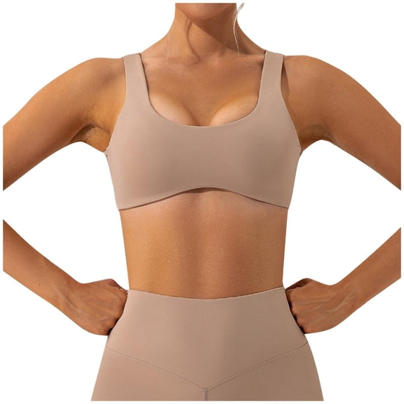 Xfvqtps Sports Bra for Women Medium Support Standard Strap Elastic Seamless Padded High Impact Yoga Athletic Exercise Bras Khaki