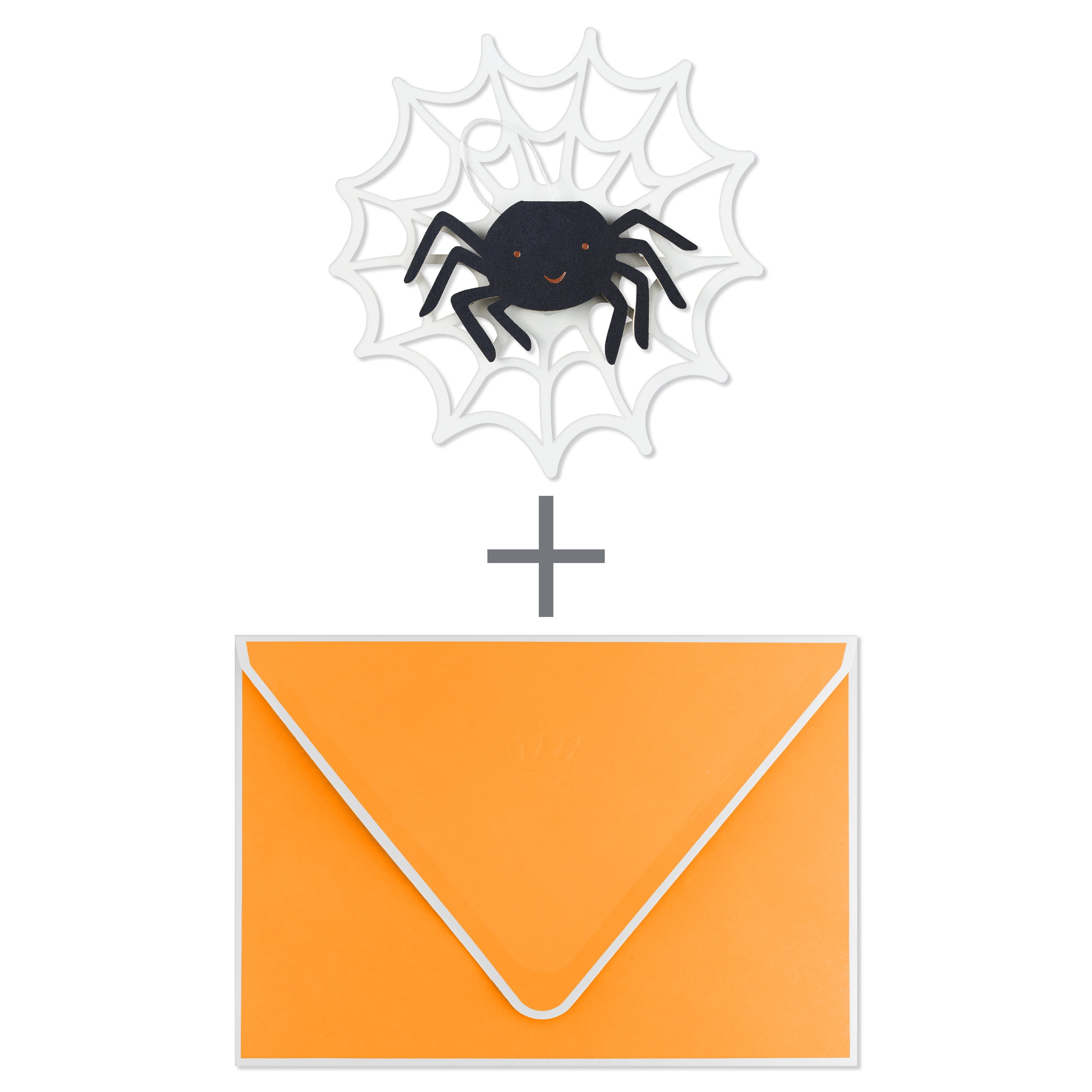 Hallmark Paper Craft Halloween Card With Mini Card (Spider in Web), 1 Count