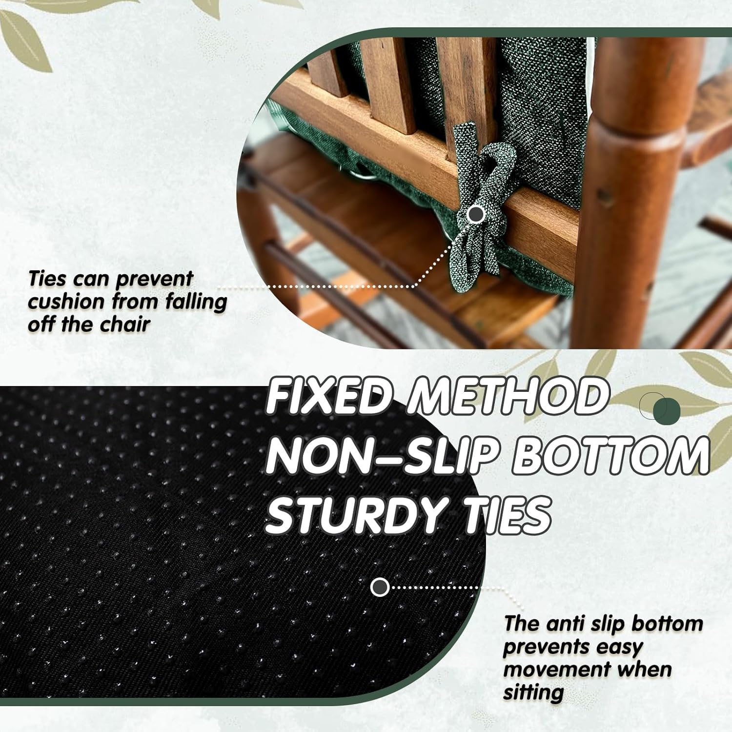 Parojati 22*17*5 Rocking Chair Cushion, Set of Thicken Seat & Back Chair Cushions with Memory Foam, Non-Slip Chair Pad with Ties for Indoor&Outdoor Rocker Dark Green