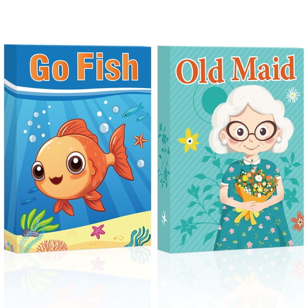Juegos de cartas Go Fish Old Maid Juego de cartas para niños pequeños 2 barajas de divertido juego de cartas clásico para noches de juegos y reuniones familiares Grandes regalos para cumpleaños, vacac
