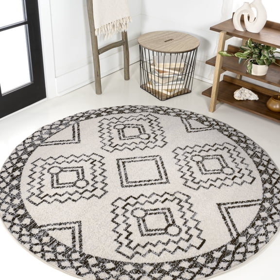 JONATHAN Y MOH200A-8R Amir Moroccan Beni Souk Cream/Black 8' Round Area Rug