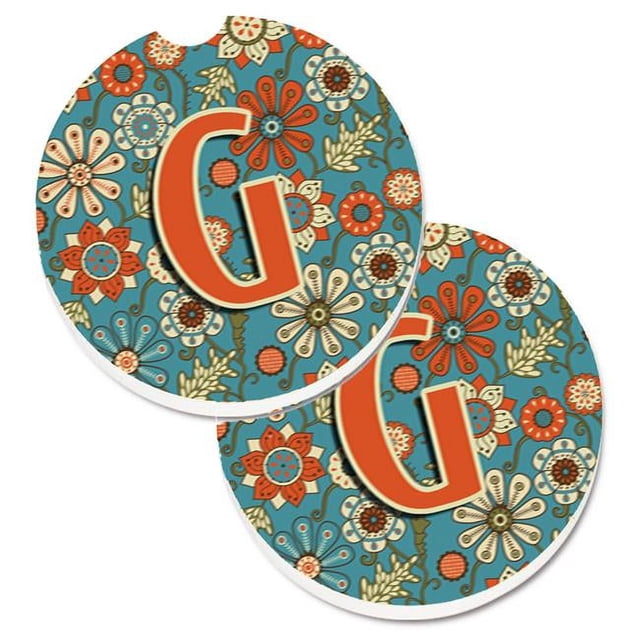 Carolines Treasures CJ2012-GCARC Lettre g Fleurs Rétro Bleu Ensemble de 2 Porte-Gobelets sous-Verre de Voiture