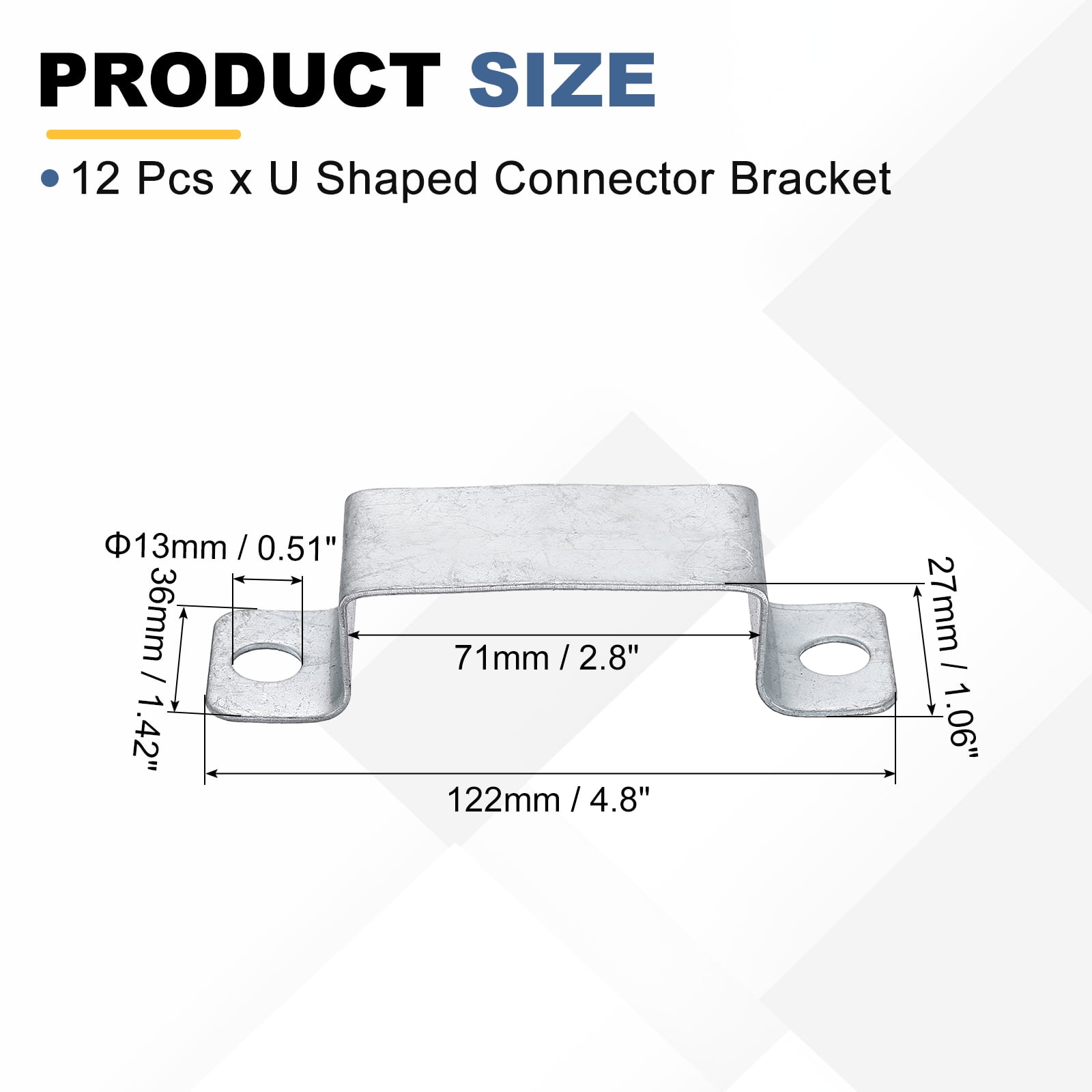 Uxcell 12 Pack 71x27 mm U Shaped Connector Bracket, Square Tube Strap Clamp Galvanized Steel Pipe Clamp Wood Deck Fence Post Tie for Water Pipes Stairs Railing Installation, Silver