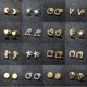 thumbnail image 2 of Pendientes geométricos de acero inoxidable para mujer, aretes minimalistas con forma de U, forma de círculo, triángulo y estrella, 2 of 5