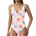 thumbnail image 6 of Xuniizn Womens One Piece Swimsuits Floral Print V Neck High Cut Tummy Control Bathing Suits with Padded Trendy Slim Backless Swimwear, S-2XL, 6 of 6