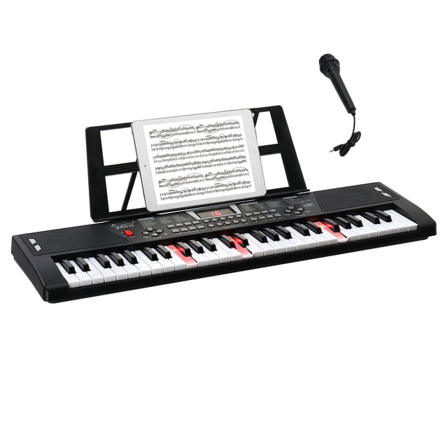 GLARRY 54 Teclas Iluminadas Teclado Eléctrico Piano para Principiantes Teclado Musical Portátil Bebé con Atril, Micrófono, Fuente de Alimentación, Auriculares
