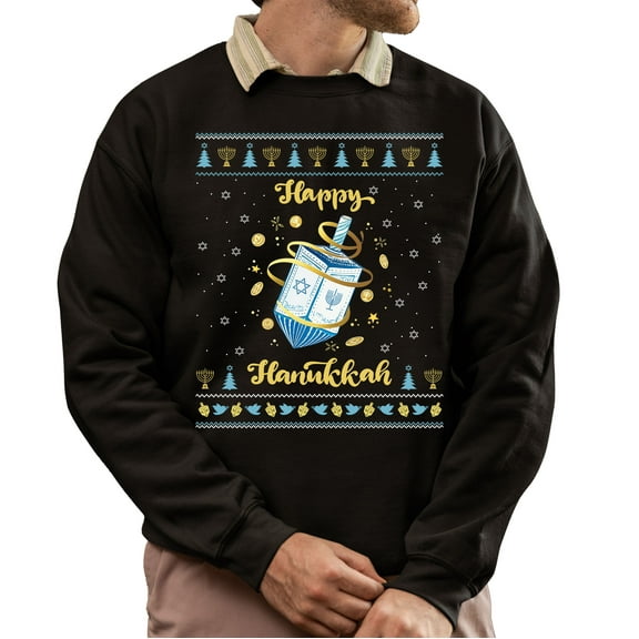 Christmas Sweatshirt, Happy Hanukkah Festive Dreidel Sweatshirt, Unique Jewish Holiday Sweatshirt, Cute Dreidel Gift for Men and Women