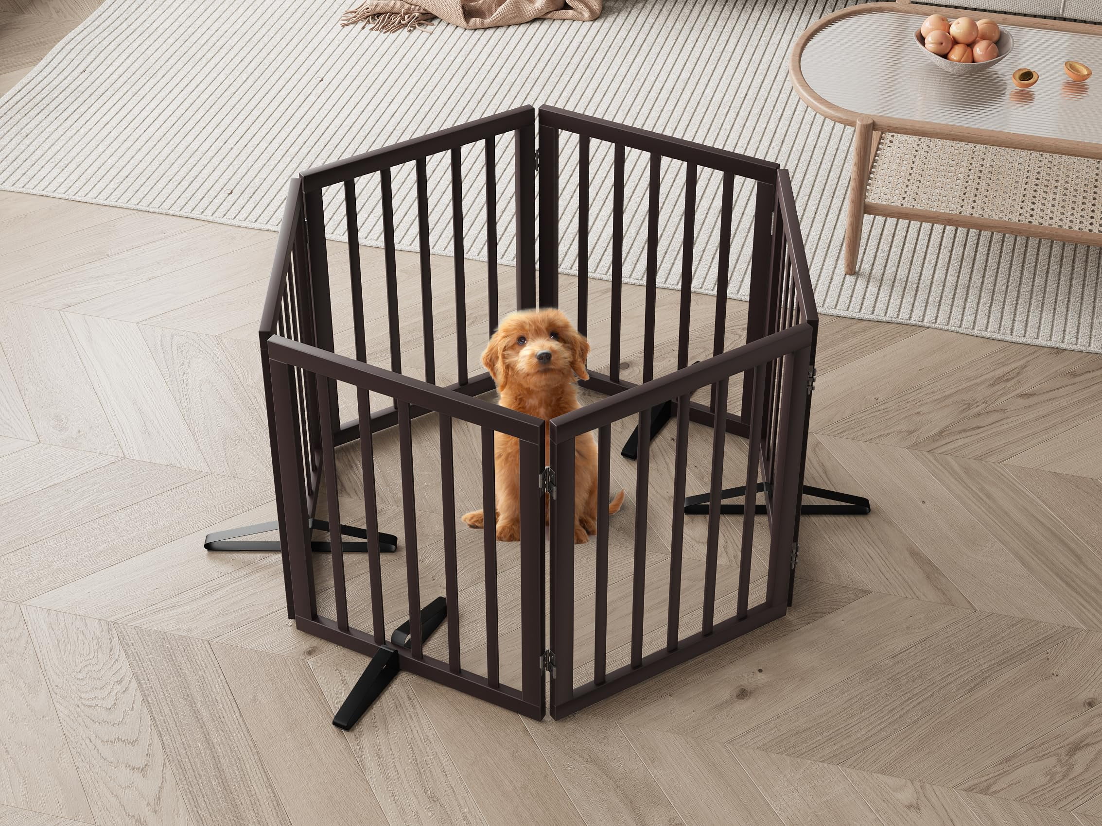 Semiocthome Ultra Wide Foldable Pet Gate for Doorway,Freestanding Dog Gates for Stairs,112.9" Brown