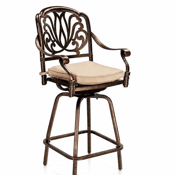 Outdoor Swivel Bar Stools Set of 2, Cast Aluminum Patio Bar Height Chairs, All-Weather Bar Dining Chairs Outdoor Swivel Chairs Furniture (Elizabethan Back)