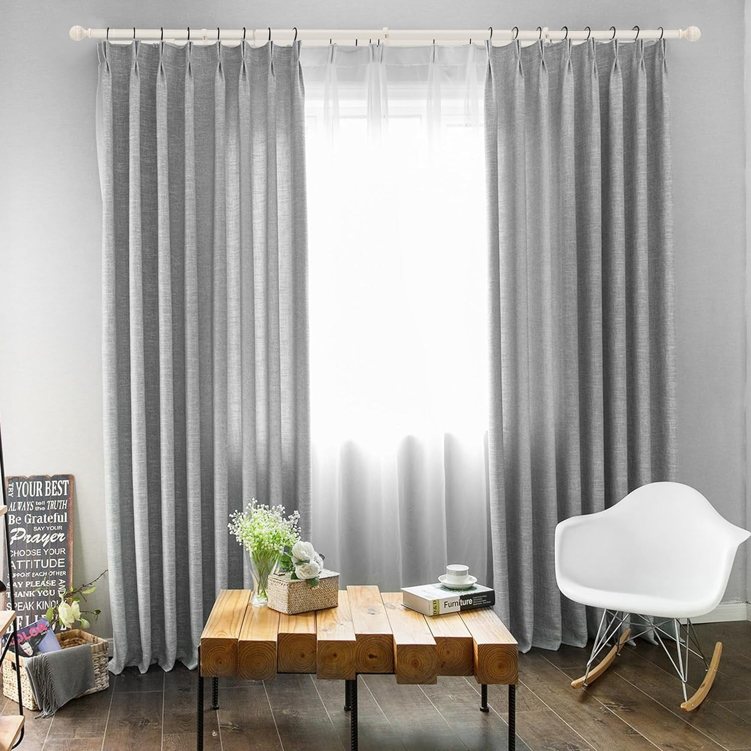 eTeckram 5/8" Double Curtain Rod with Boule Finials,Weathered White,84‘’-120‘’