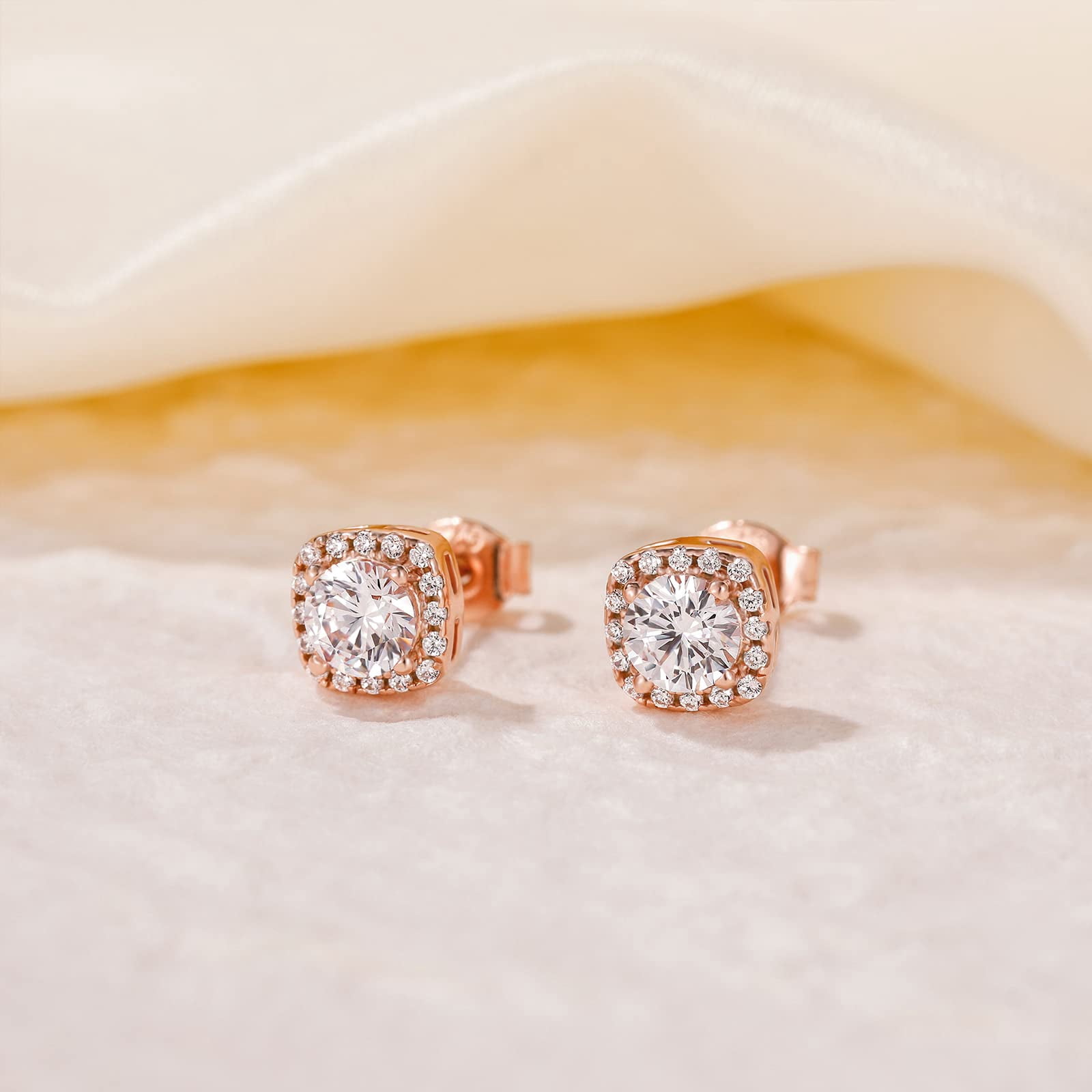 Monkton 18K Gold Plated 925 Sterling Silver Stud Earrings for Women, 0.5CT Square Cubic Zirconia CZ Stud Earrings, Best Gift Ideas for Women, Ladies