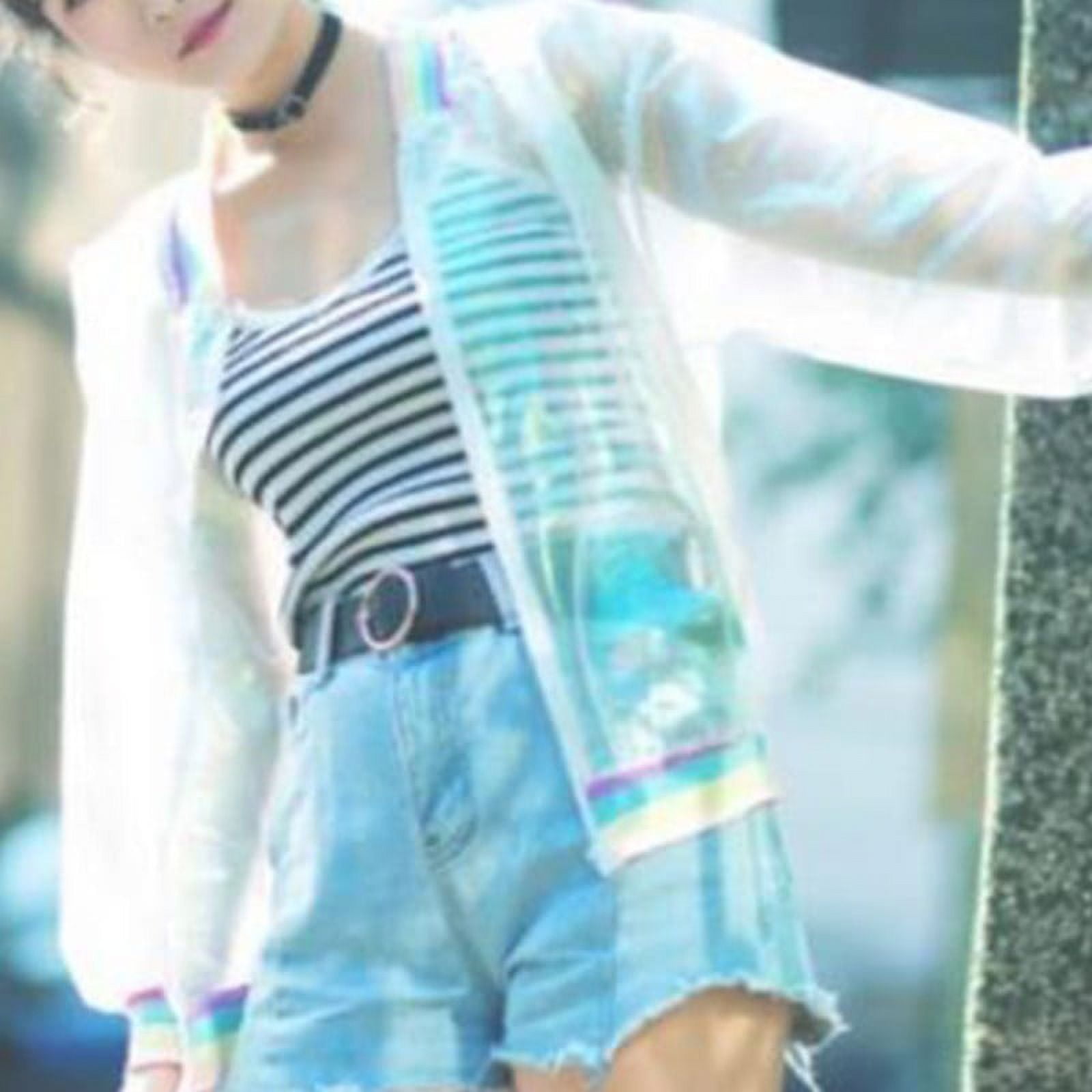 Fule Women Iridescent Transparent Jacket Holographic Coat Laser