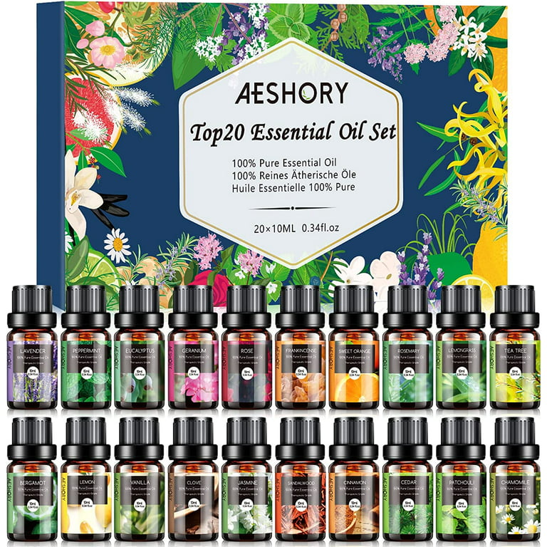 Essential Oils Set, Aromatherapy Essential Oil Kit for Diffuser,  Humidifier, Massage, Skin Care (32 x 5ml) - Eucalyptus, Lavender, Tea Tree,  Peppermint, Lemongrass, Frankincense, Cinnamon, Sandalwood