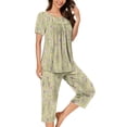 thumbnail image 2 of Tnhcen Women's Summer Floral Print Henley Sleepwear Set - Button-Up Short Sleeve Top Capri Pants with Side Pockets Stretchy Pajamas Set Loungewear (S-3XL), 2 of 5