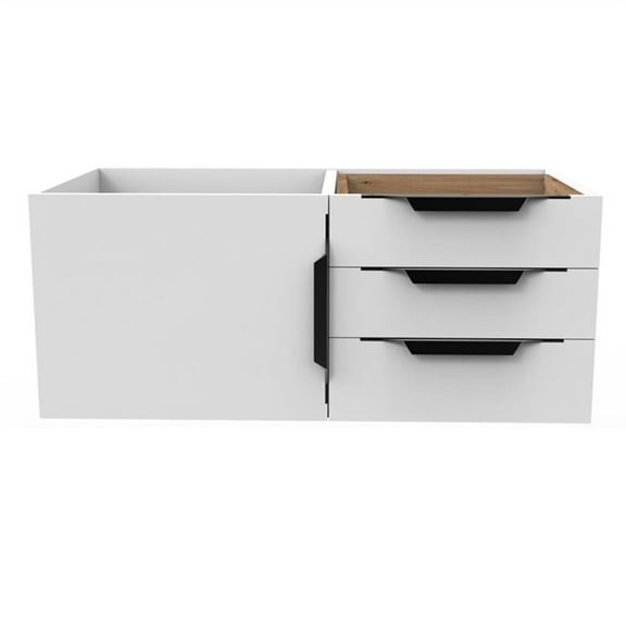 Castello USA Alpine 35" Wood Floating Vanity Base in White with Black Handles