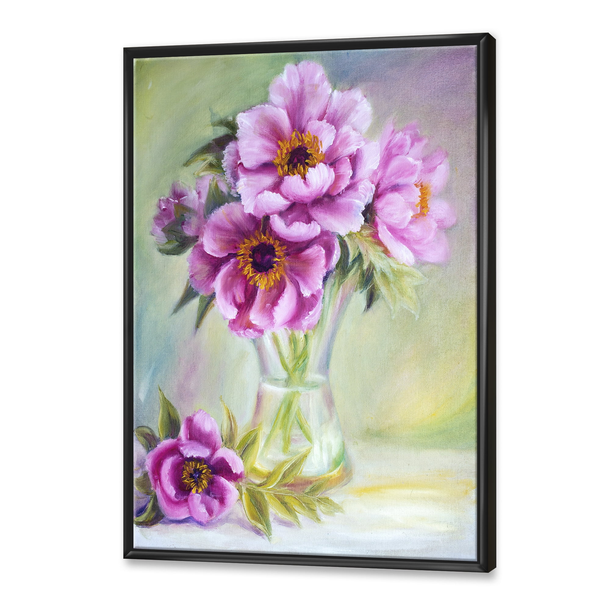 Designart 'Purple Peonies In Vase Still Life' Traditional Framed Canvas Wall Art Print