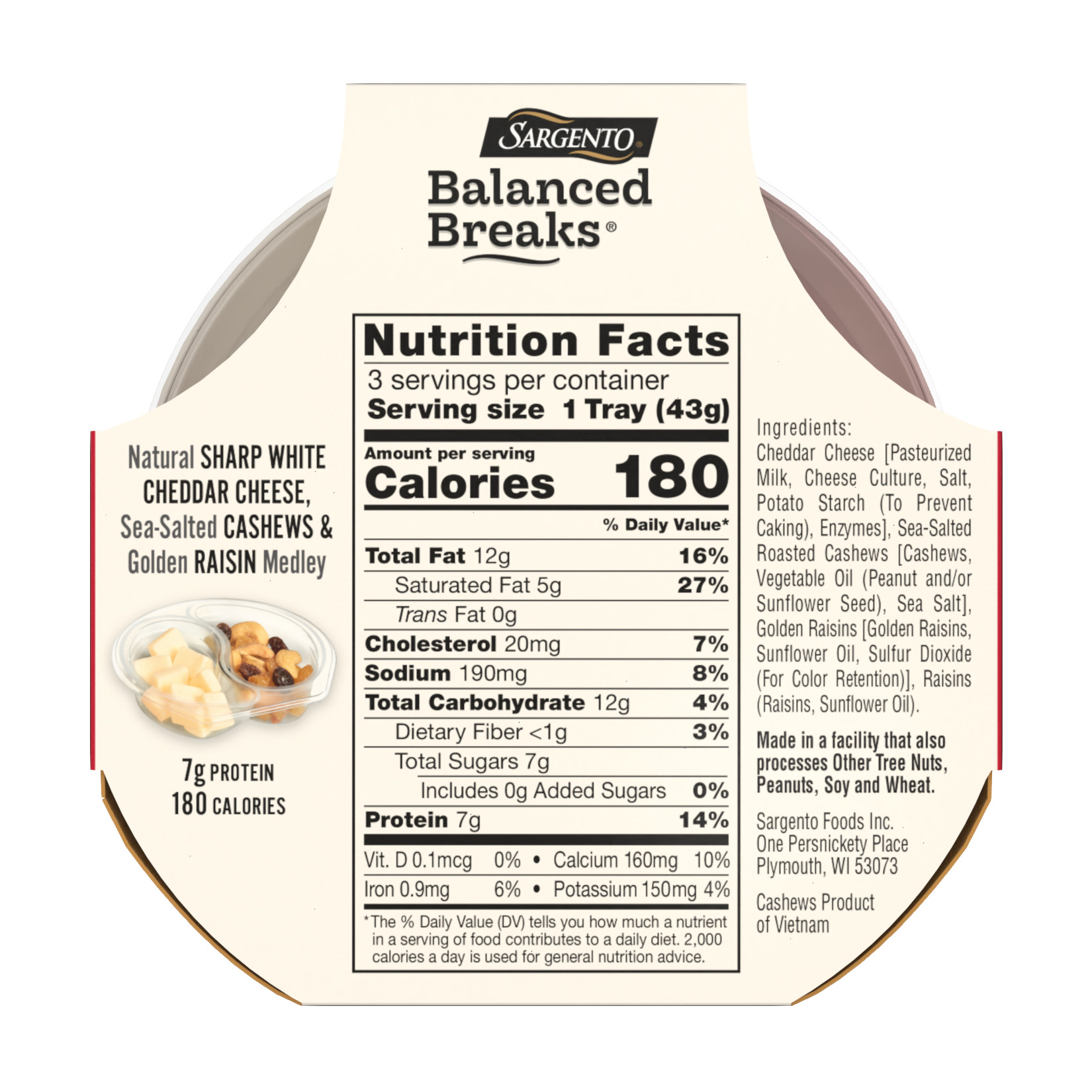 Sargento® Balanced Breaks® Natural Sharp White Cheddar Cheese, Sea-Salted Cashews and Golden Raisin Medley, 3-Pack