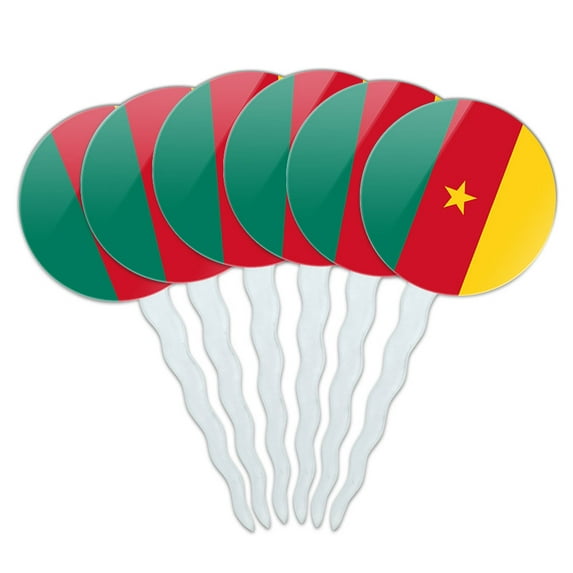 Cameroon National Country Flag Cupcake Picks Toppers - Set of 6
