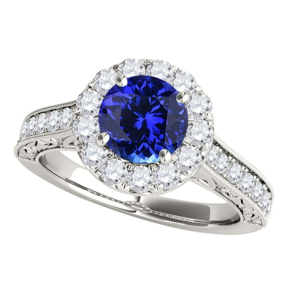 Mauli Jewels Engagement Rings for Women 1.40 Carat Halo Tanzanite And Diamond Engagement Wedding Ring 4 Prong-Setting 14k White Gold