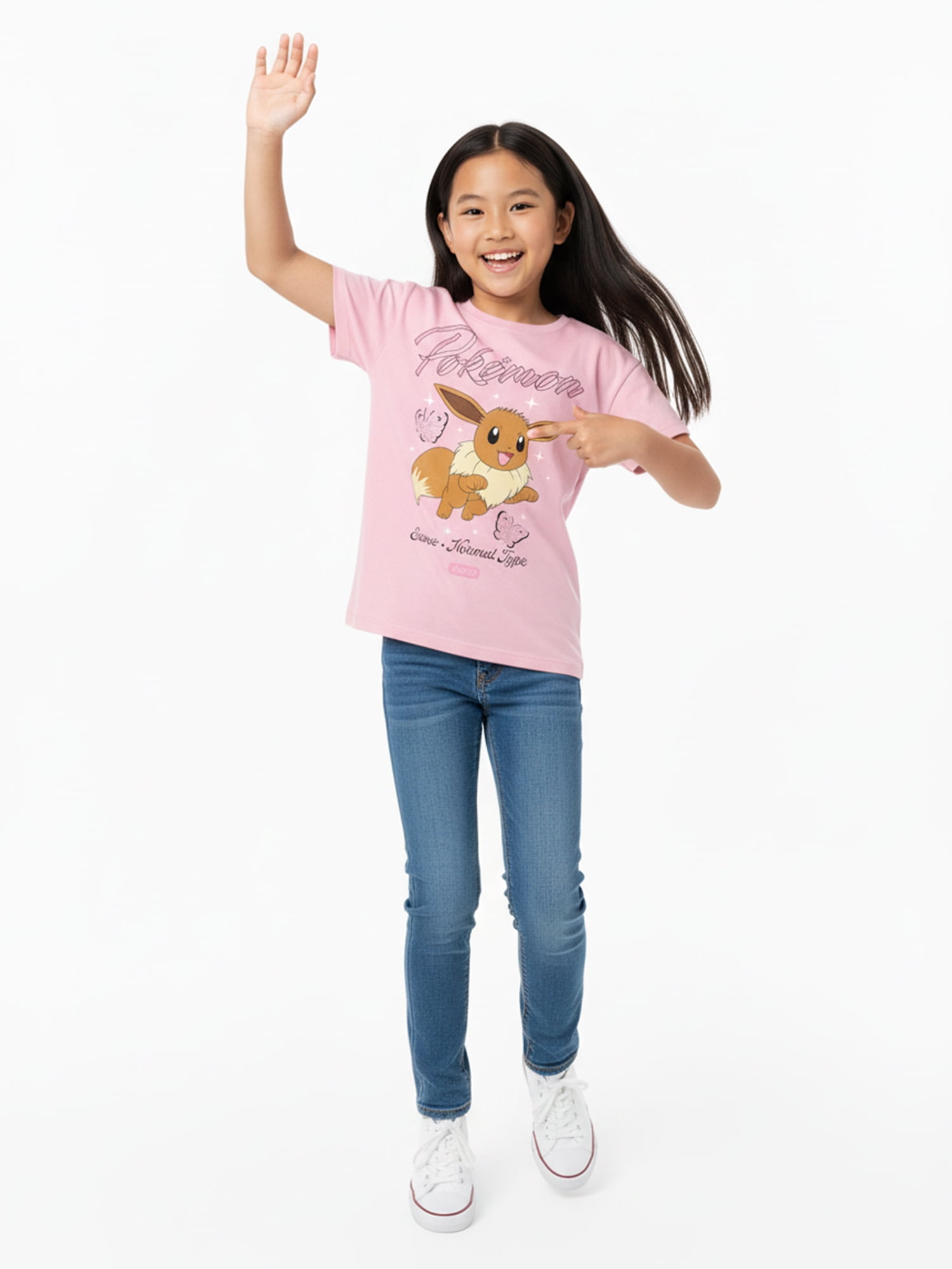 Pokemon Eevee Girls Graphic Crewneck Tee with Short Sleeves, Sizes 4-16