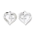 thumbnail image 1 of Rack Plating Alloy Crystal Rhinestone Pendants Heart with Cross Charms Platinum 20x17.5x2.5mm Hole: 1.5mm, 1 of 3