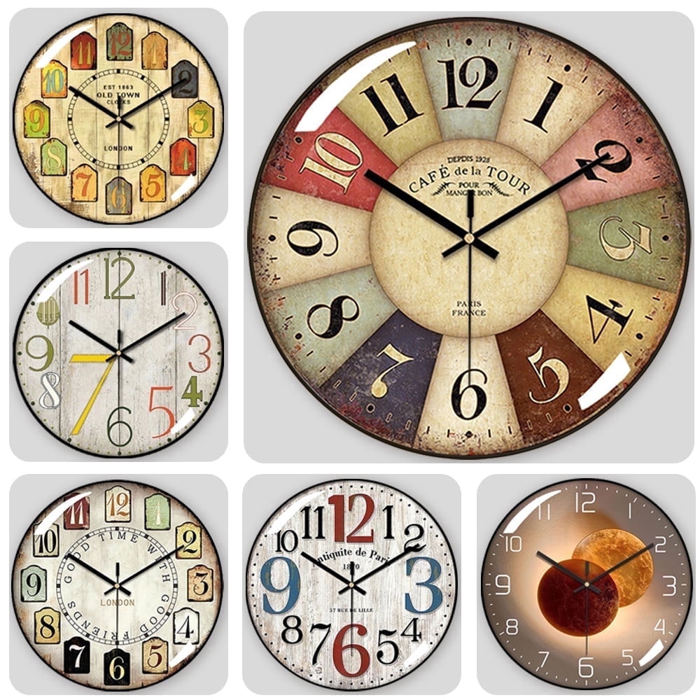 VOCOO Glass Silent Classic Retro Wall Clock , 12 Inch Large Round Quartz Clock Battery Operated Non Ticking Easy to Read Decoration for Bedroom Living Room Kitchen Home Office