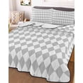 thumbnail image 3 of Quilts Full Size Bedding Set, Grey Plaid Lightweight Quilted Comforter, Modern Minimalist Geometric Gingham Checkered Soft Reversible Bedspread Coverlet with Pillow Covers for All Season, 78" x 90", 3 of 7