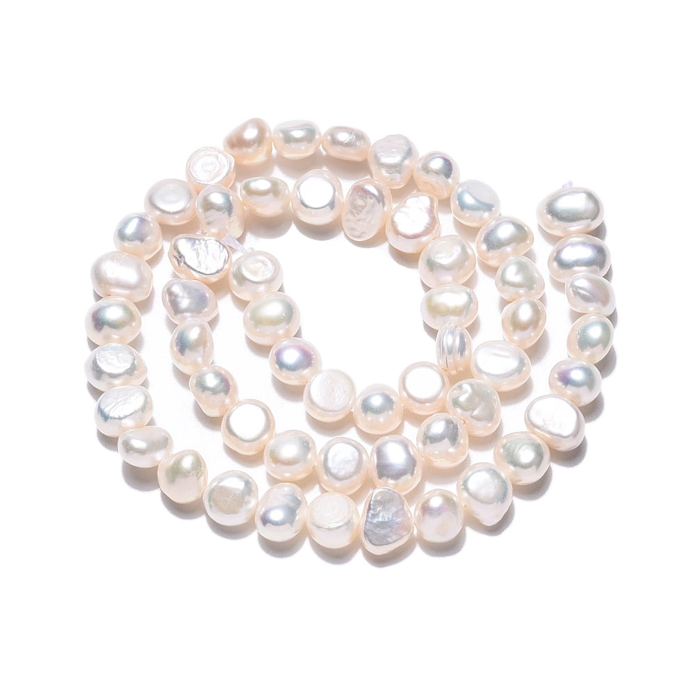 Natural Cultured Freshwater Pearl Beads Strands Two Sides Polished Creamy White 6~6.5x6~8.5x4~6mm Hole: 0.6mm about 56~57pcs/strand 13.58~13.98''(34.5~35.5cm)