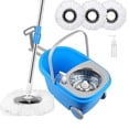 thumbnail image 4 of Spin Mop and Bucket with Wringer Set, 3 Washable Microfiber Pads Included for Floor Cleaning, Adjustable Stainless Steel Handle, Easy Moving with Wheels, Blue, 4 of 7