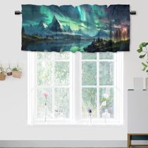 Northern Aurora Printed Window Curtains Valances Night Starry Sky Winter Mountain Lake Landscape Window Valance for Living Room Bedroom, Kitchen Valance Rod Pocket Window Curtain 54 by 18 in, 1 Panel