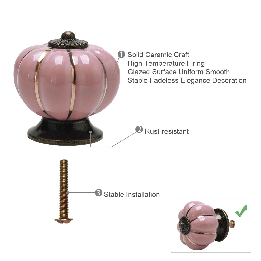 Unique Bargains 4-Pack Ceramic Drawer Dresser Cabinet Knob Handle Pink Finish