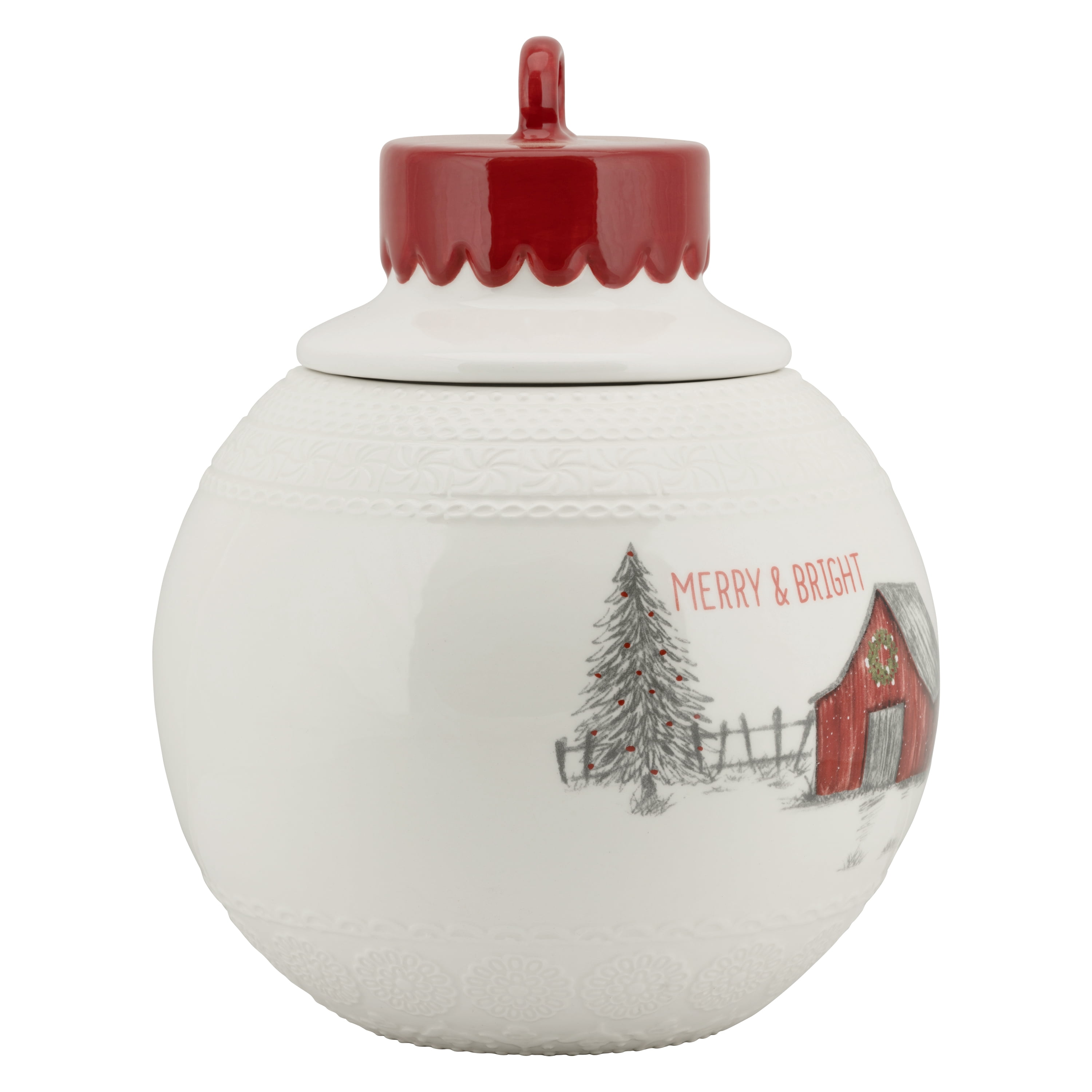 10 Strawberry Street Winter Wonderland Ornament "Merry & Bright" Barn Cookie Jar - Large