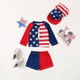 thumbnail image 2 of Kids Toddler Baby Boy 4th of July Swimsuit UPF 50+ American Flag Rash Guard Top+Swim Trunks +Hat 3Pcs Set Bathing Suit Swimwear, 2 of 7