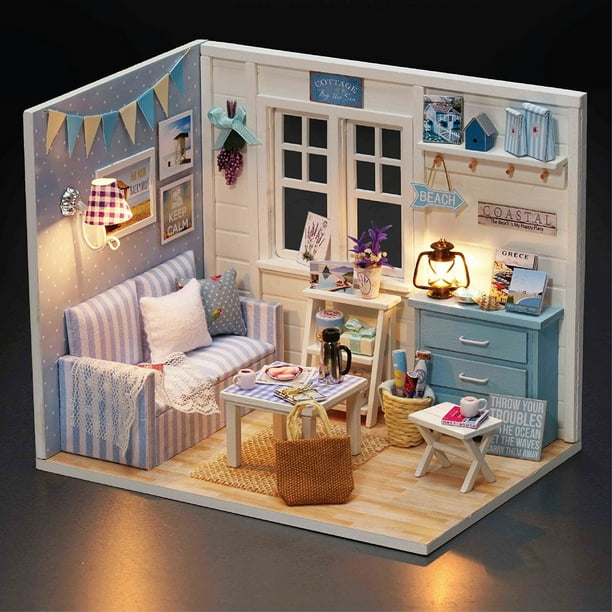 Kit de casa de muñecas de madera 3D DIY Montaje manual Casa de muñecas Juguete presente (Azul) Ndcxsfigh Nuevos Originales