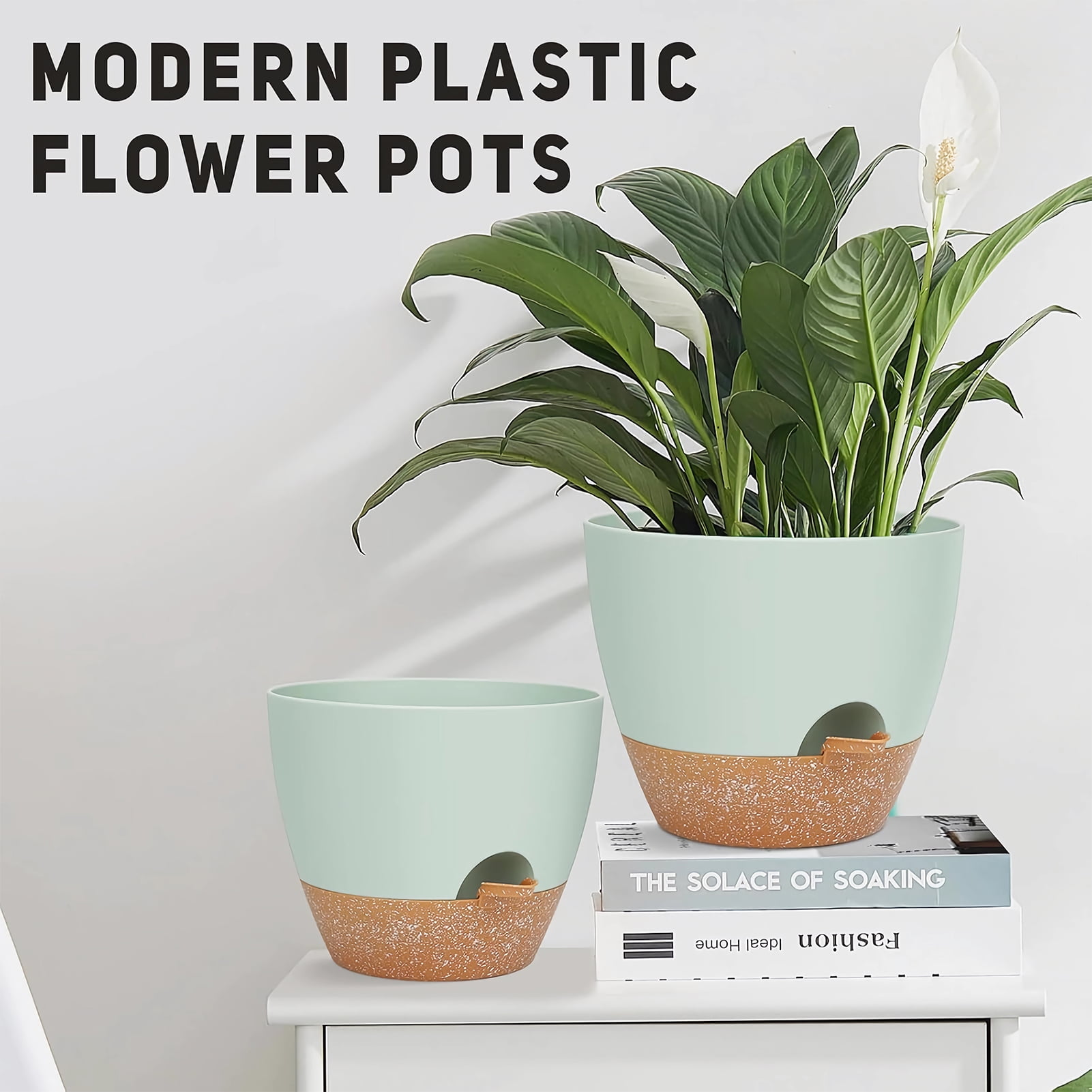 West Bay 12" 10" 9" Large Self Watering Plant Pots, 3 Pack Flower Pots Planters with Multi Mesh Drainage Holes for Indoor Outdoor Garden Plants and Flowers (Green)