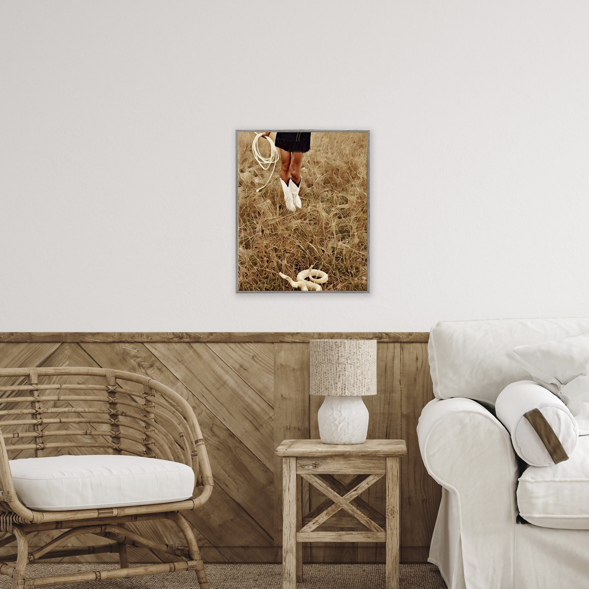 With Her Lasso & Snake Gray Framed Giclee Art, design by Jesse Keith
