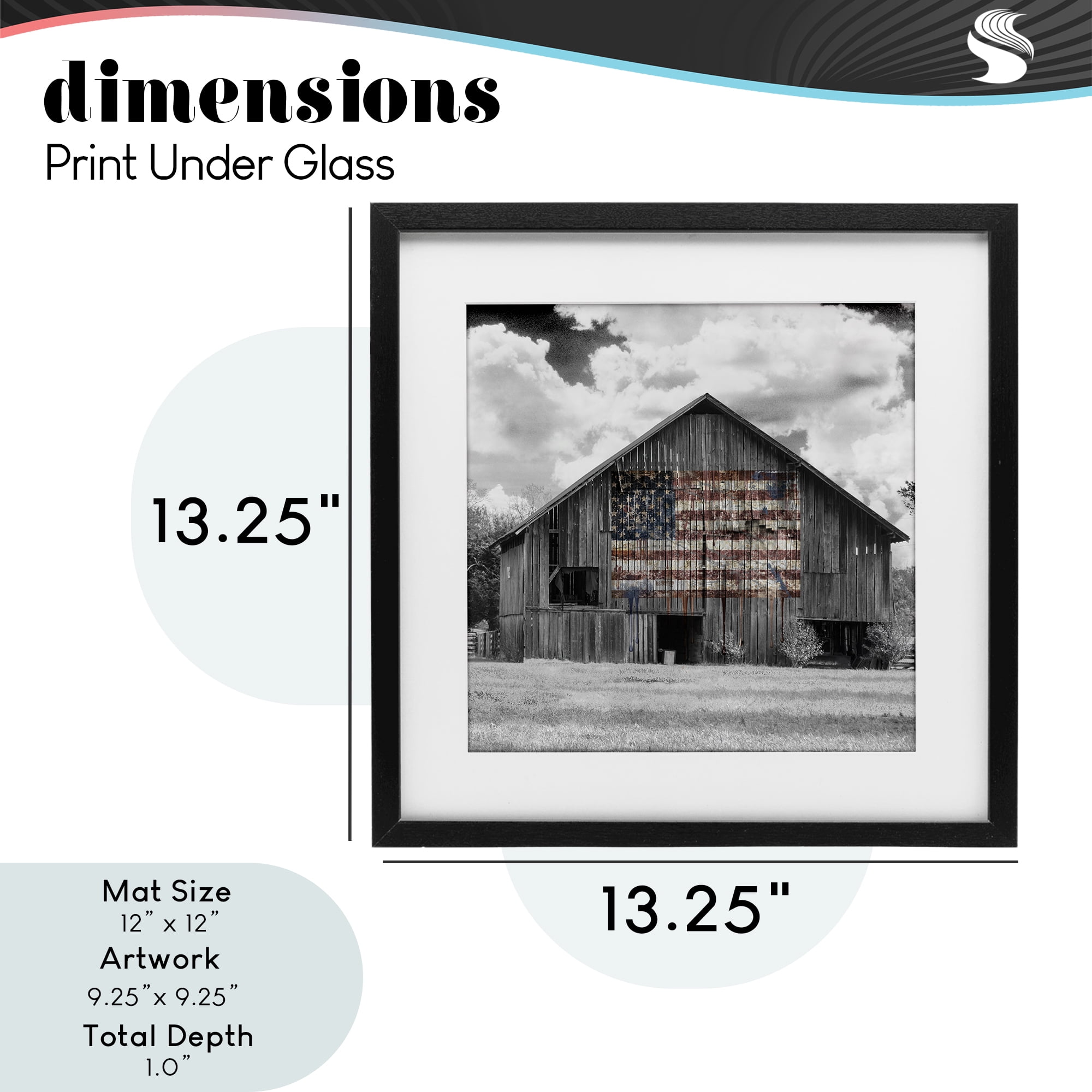 USA Flag Monochrome Barn Black Framed Print Under Glass, design by Decent Exposures